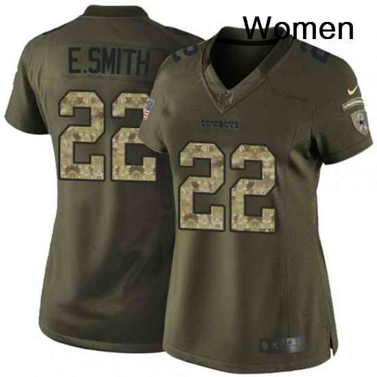 Womens Nike Dallas Cowboys 22 Emmitt Smith Elite Green Salute to Service NFL Jersey